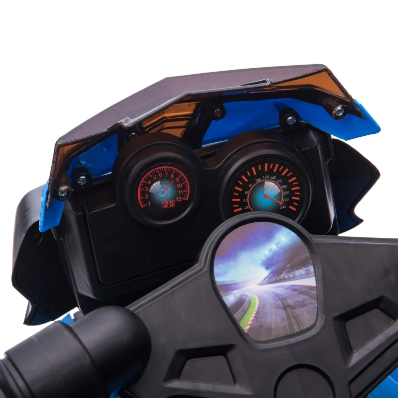 HOMCOM Mota Elétrica para Crianças 6V com Faróis Buzina 2 Rodas de Equilibrio Velocidade Máx. de 3km/h  88,5x42,5x49 cm Azul