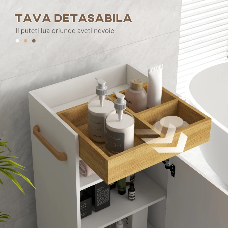 Kleankin Dulap Mobil Baie – Alb, Cu Roti, Tava & Raft Reglabil(m-4)