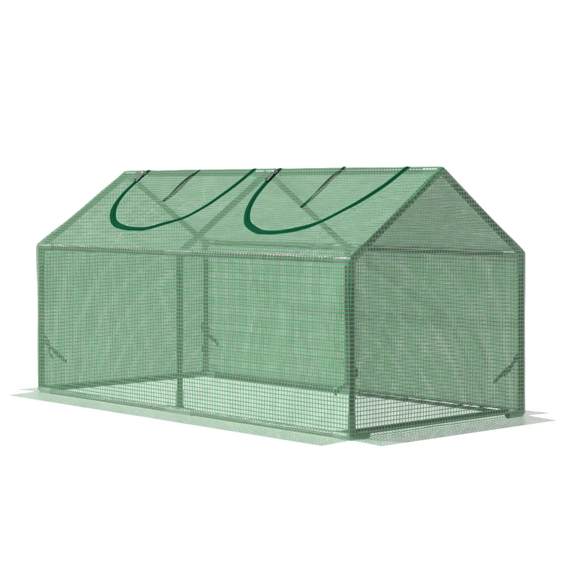 Outsunny Invernadero de Exterior 120x60x60 cm Invernadero de Jardín con 2 Ventanas Enrollables Cubierta de PE 140g/㎡ y Marco de Acero Impermeable Anti-UV para Cultivo de Plantas Verduras Verde