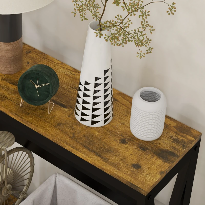 HOMCOM Mesa Consola de Estilo Industrial Mesa de Entrada de 2 Níveis com Estação de Carregamento 100x24x75 cm Castanho Rústico