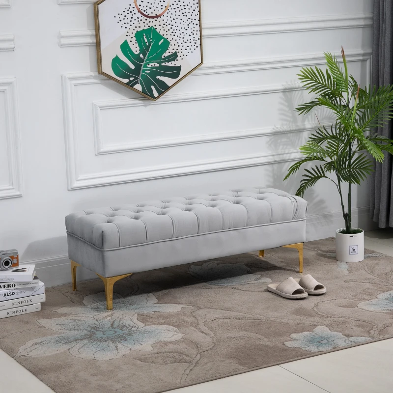 HOMCOM Banco de Pé de Cama com Assento Acolchoado e Pés Metálicos Banco para Entrada Corredor Capacidade 120 kg 118x45x42 cm Cinza