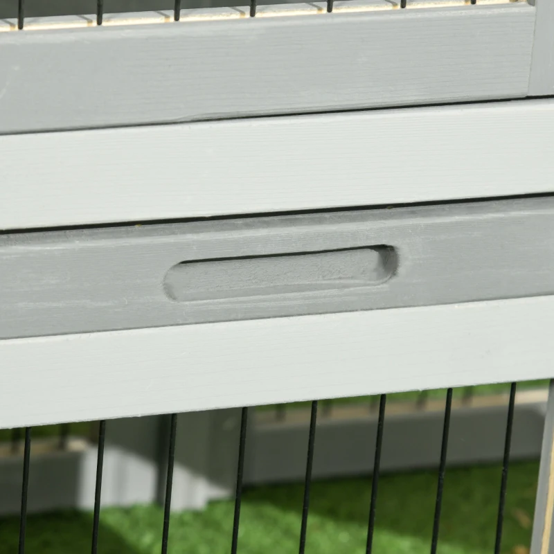 PawHut Wooden Rabbit Hutch with Outdoor Run Grey(m-8)