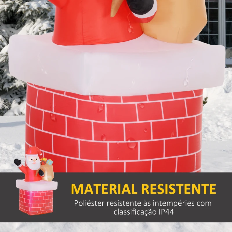 Outsunny Pai Natal Insuflável com Sacos de Presente Saindo de uma Chaminé e Luzes LED par Exterior 130x82x195 cm Vermelho