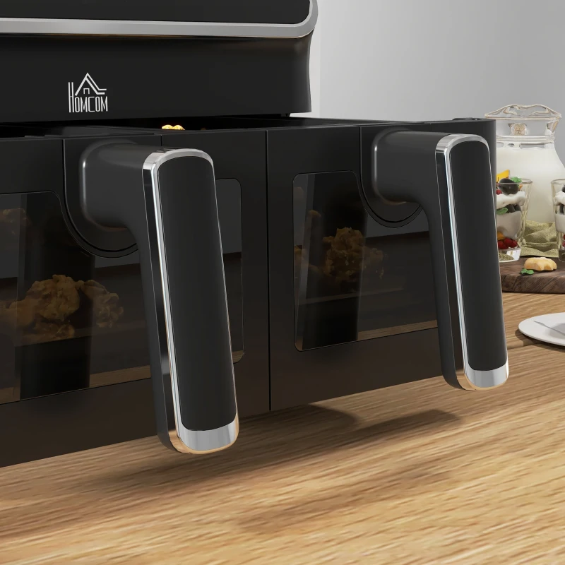 HOMCOM Fritadeira sem Óleo de 8L e 2700W com 2 Cestos Independentes 8 Programas Pré-configurados Ecrã LED Tátil 39x38,5x31 cm Preto