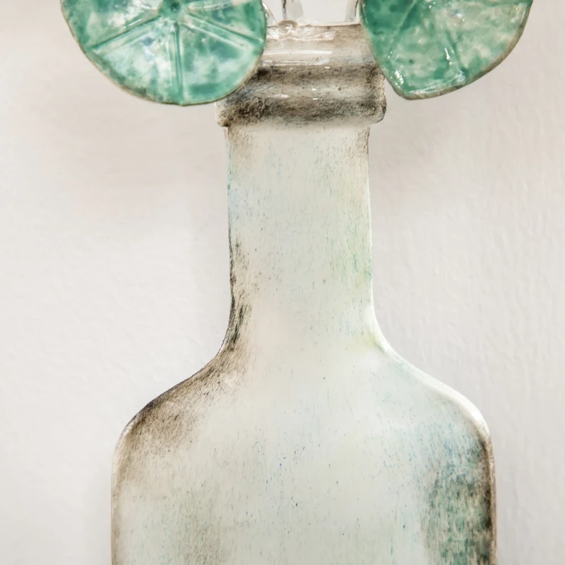 HOMCOM Decoración de Pared de Metal 3D con Planta con Jarrón Adorno de Pared Metálico para Salón 18x56 cm Verde y Plata