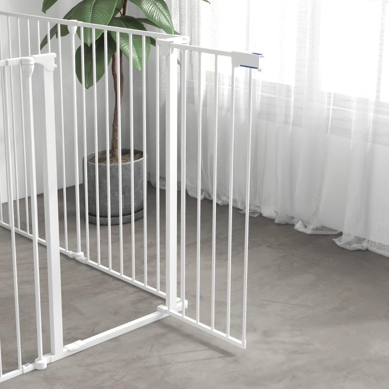 PawHut Tarc pentru Caini, Tarc Pliabil pentru Caini, Curte Metalica pentru Iepuri, Gard pentru Cusca de Animale de Companie cu Usa pentru Interior si Exterior, 90H x 123L x 102l cm, alb