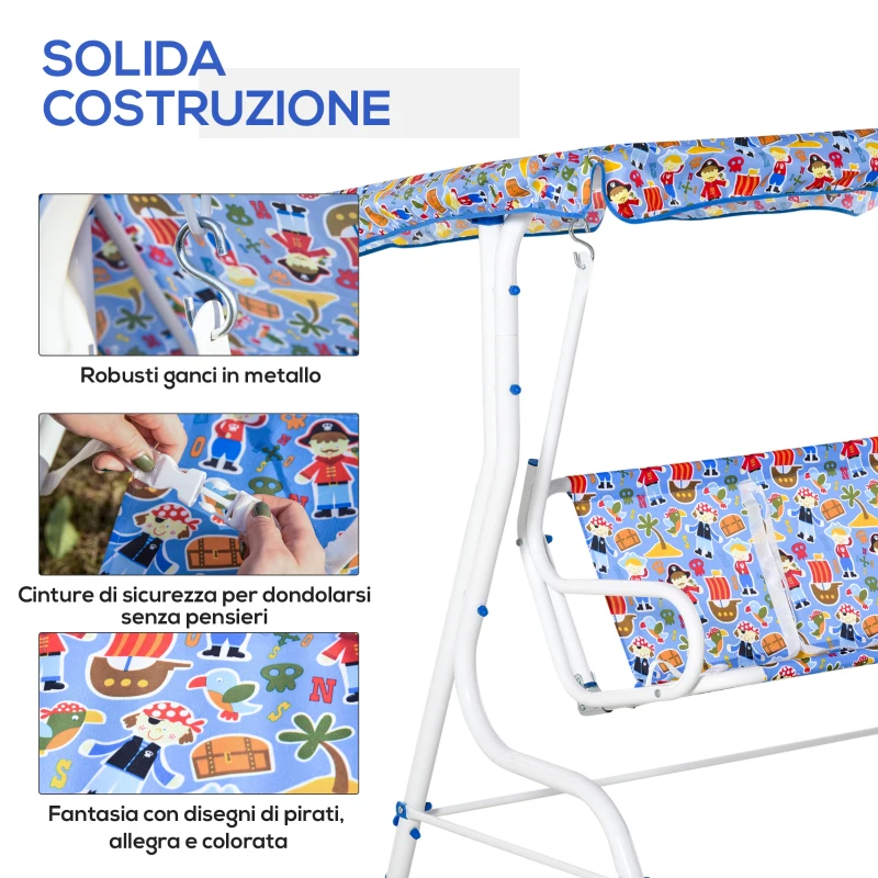 Outsunny Dondolo da Giardino per Bambini a 2 Posti con Cintura di Sicurezza e Tettuccio, 110 x 70 x 110cm