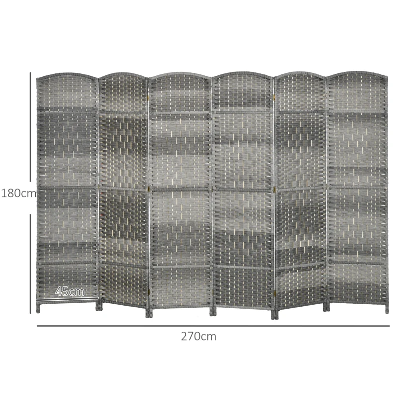 HOMCOM Biombo Dobrável de 6 Painéis Divisor de Ambientes 270x180 cm Ecrã de Privacidade de Polipropileno para Quarto Cinza Misto