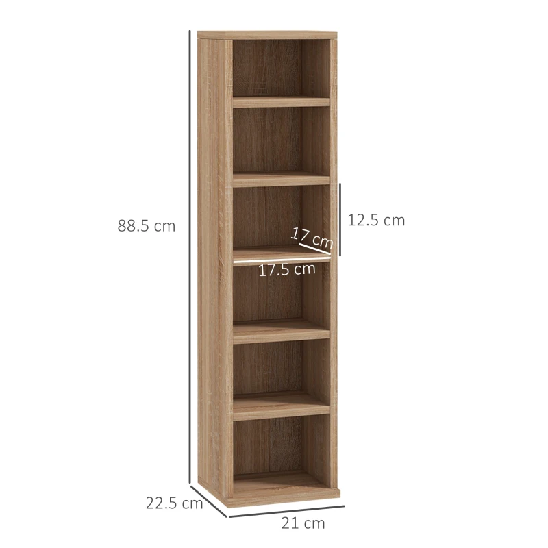 HOMCOM Set de 2 Biblioteci cu 12 Rafturi pentru 204 CD-uri/DVD-uri, Bibliotecă Coloană, 21x22,5x88,5 cm, Lemn Natural(m-3)