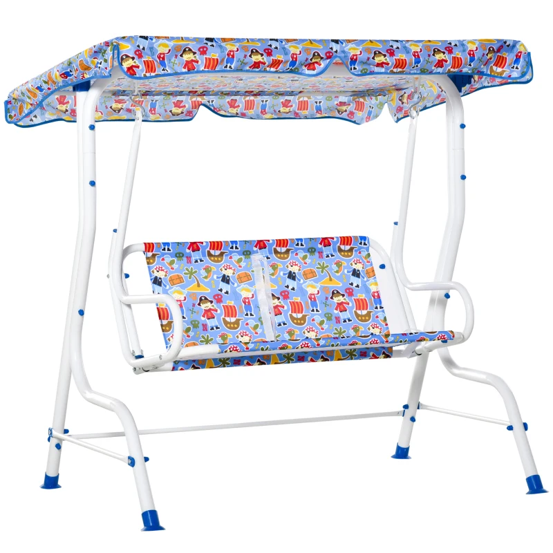 Outsunny Dondolo da Giardino per Bambini a 2 Posti con Cintura di Sicurezza e Tettuccio, 110 x 70 x 110cm