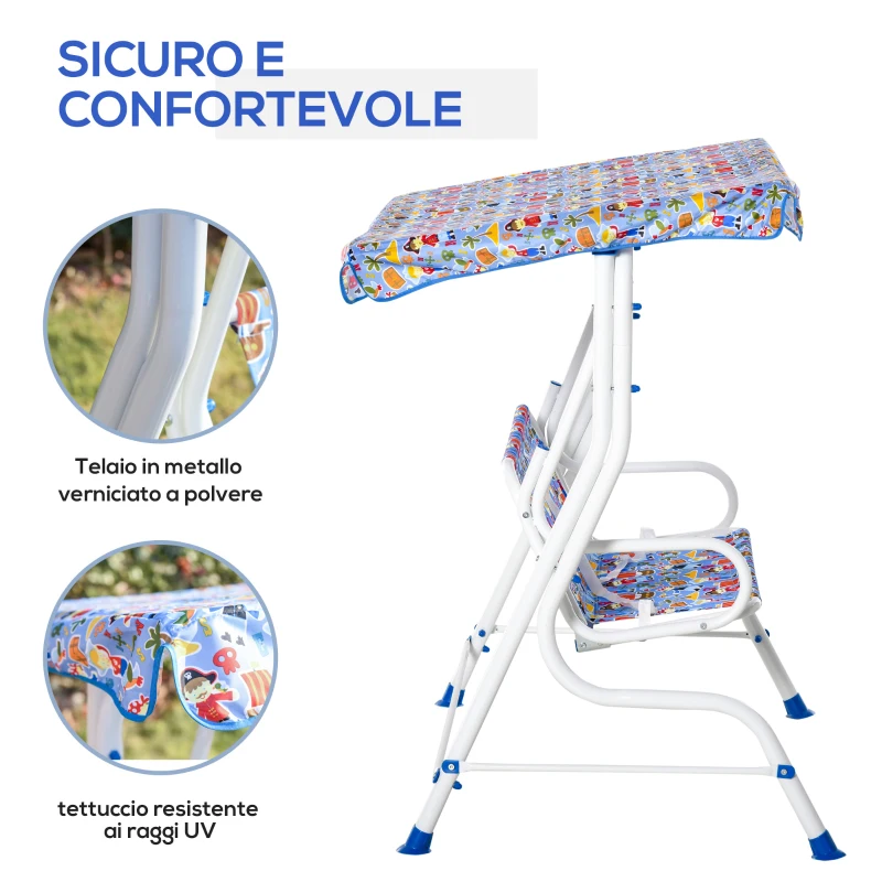 Outsunny Dondolo da Giardino per Bambini a 2 Posti con Cintura di Sicurezza e Tettuccio, 110 x 70 x 110cm