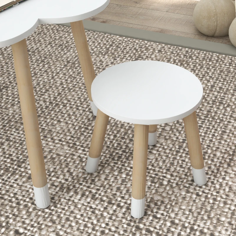 ZONEKIZ Conjunto de Mesa e 2 Cadeira para Crianças de 2-5 Anos Mesa com Forma de Flor Ø59x50 cm e Cadeiras Ø28x26 cm Branco