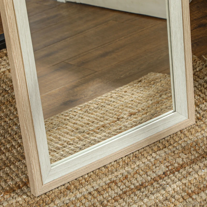 HOMCOM Espelho de Pé 37x157 cm Espelho de Corpo Inteiro com Estrutura de MDF e Suporte Branco e Madeira Clara