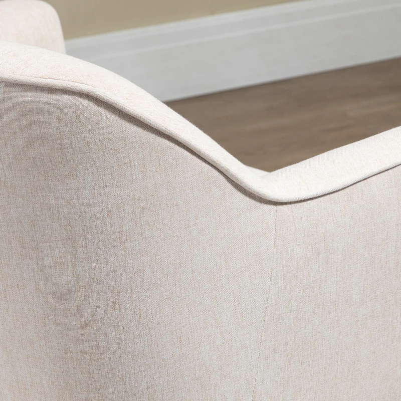 HOMCOM Poltrona Estilo Nórdico Estofada em Linho com Pés de Madeira para Dormitório Escritório Estúdio 64,5x65x79,5 cm Creme