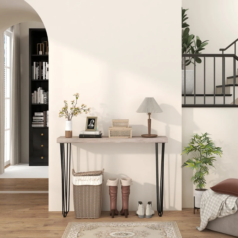HOMCOM Mesa Consola Moderna Mesa de Entrada com Patas de Aço Anti-Tombo Móvel de Entrada 110x25x79,5 cm Madeira