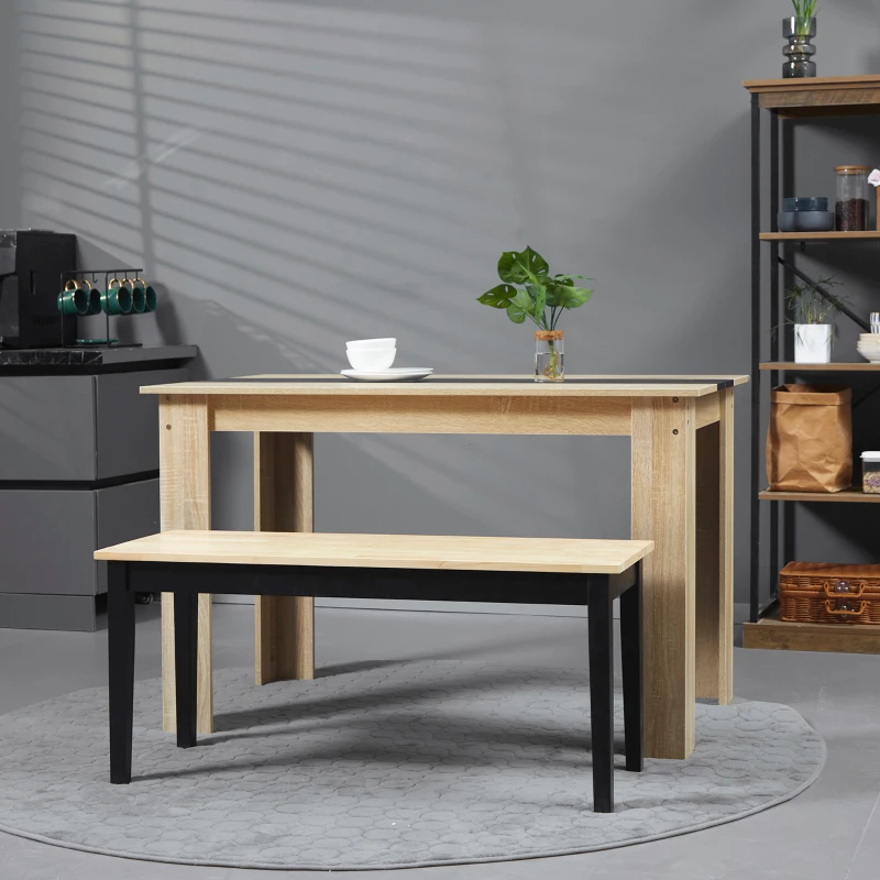 HOMCOM Moderne Sitzbank für 2 Personen, Holzbank, Massivholz, lackiert, Natur+ Schwarz