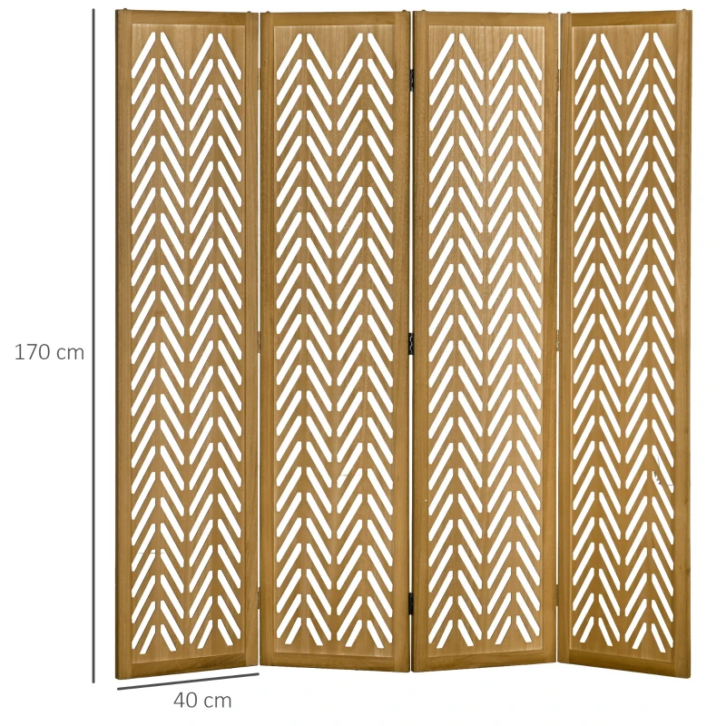 HOMCOM Biombo de 4 Painéis Dobrável 160x1,7x170 cm Separador de Ambientes de Madeira com Padrões Geométricos Madeira