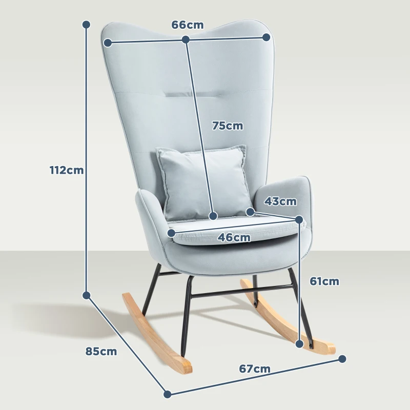 HOMCOM Schommelstoel met Zachte Bekleding in Samtlook, Inclusief Lendekussen, tot 120 kg, 67 x 85 x 112 cm, Lichtgrijs(m-3)