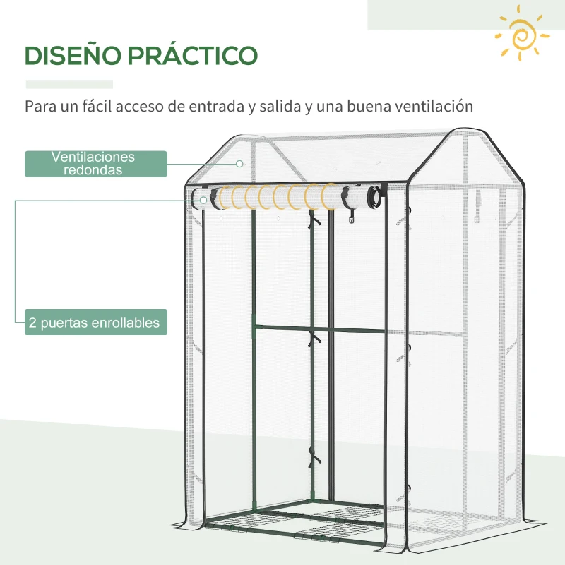 Outsunny Invernadero de Jardín Vivero Casero con Puerta Enrollable Cubierta de PE y Marco de Metal para Cultivos Plantas Tomates Terraza Patio 100x80x150 cm Transparente Blanco