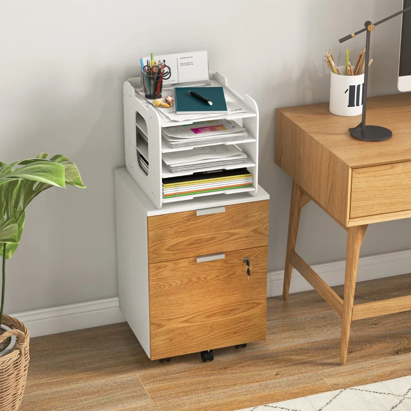 HOMCOM Two-Drawer Lockable Filing Cabinet - Wood Effect