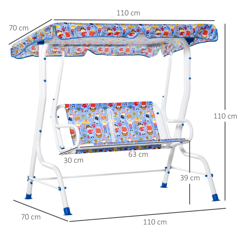 Outsunny Dondolo da Giardino per Bambini a 2 Posti con Cintura di Sicurezza e Tettuccio, 110 x 70 x 110cm