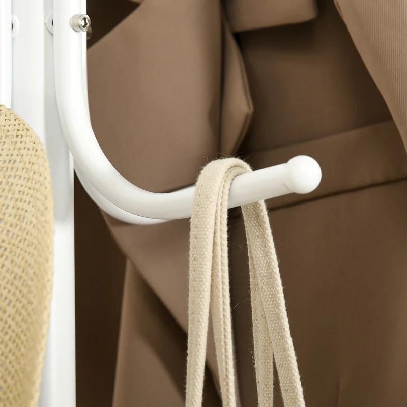 HOMCOM Cabide de Pé com 2 Prateleiras Cabide de Pé para Roupa de Metal com 8 Ganchos Ø34x181 cm Branco