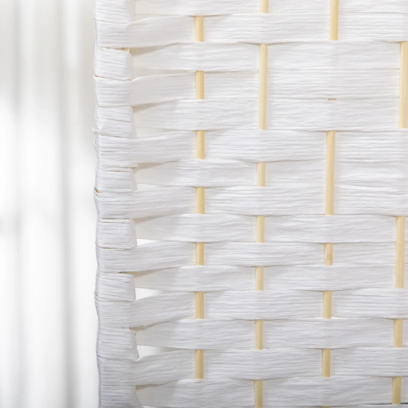 HOMCOM Biombo Separador de Ambientes de 3 Painéis 120x170 cm Divisória de Ambientes Dobrável com Corda de Papel e Estrutura de Madeira Branco