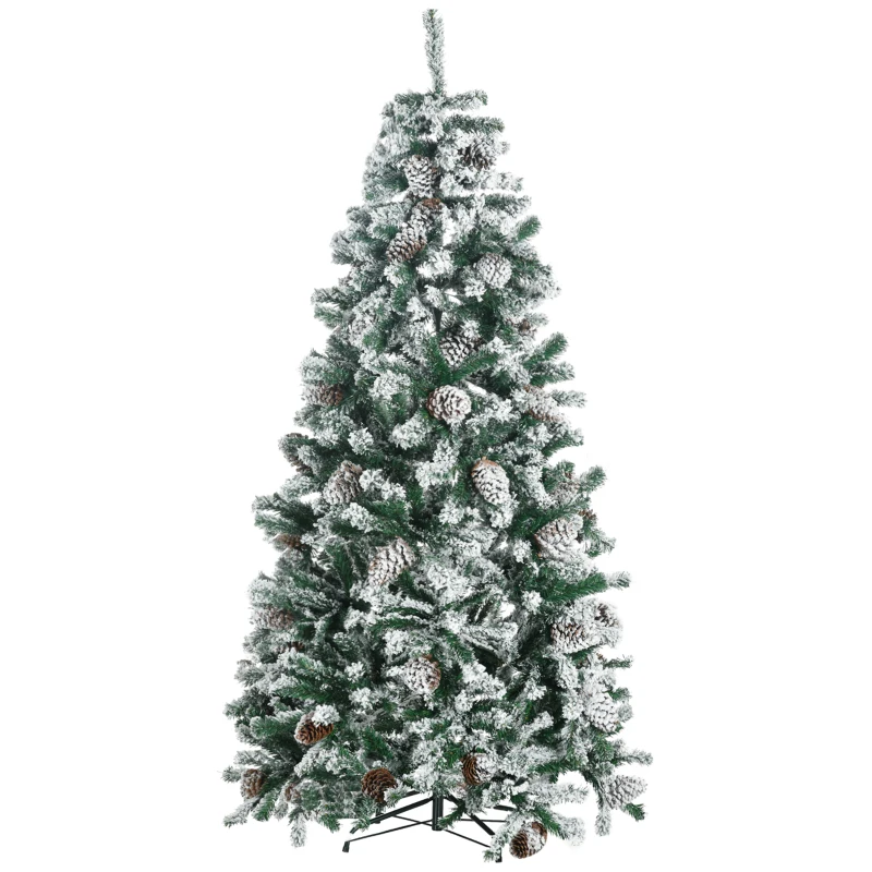 HOMCOM Árvore de Natal Artificial Altura 180 cm Árvore Nevada com 695 Ramos 57 Pinhas e Base de Aço Dobrável Ø104x180 cm Verde