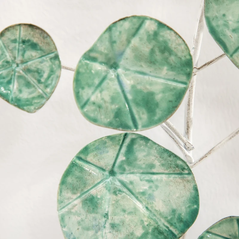 HOMCOM Decoração de Parede de Metal 3D com Planta Verde em Vaso 18x56cm Arte de Parede Verde e Prata