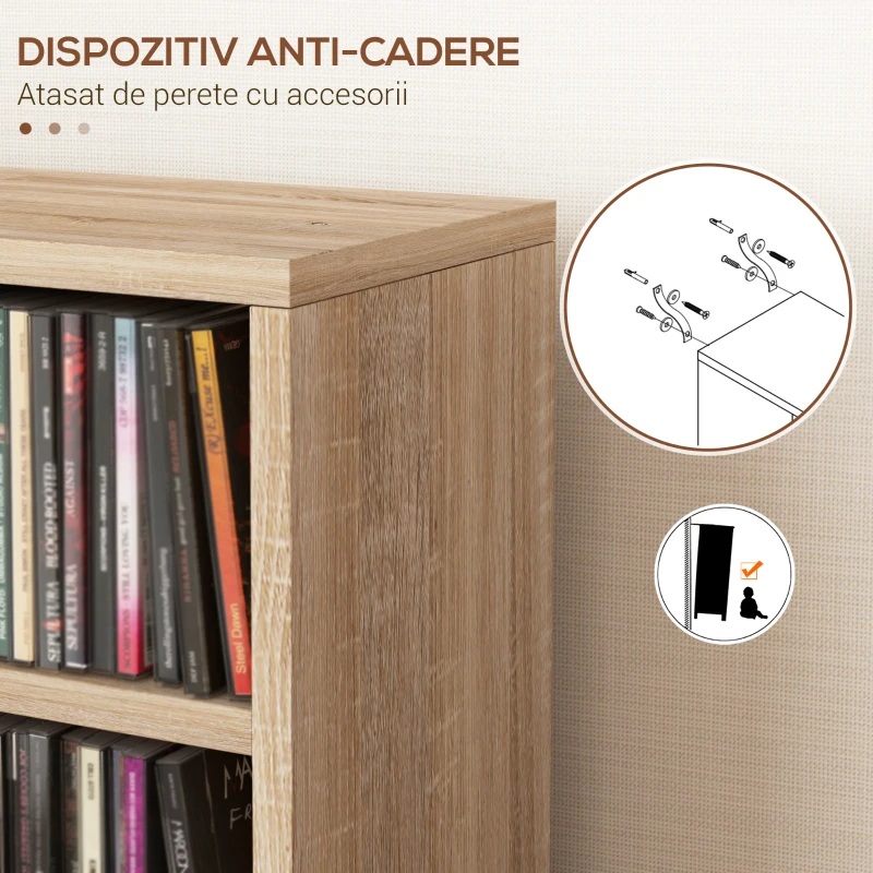 HOMCOM Set de 2 Biblioteci cu 12 Rafturi pentru 204 CD-uri/DVD-uri, Bibliotecă Coloană, 21x22,5x88,5 cm, Lemn Natural(m-7)