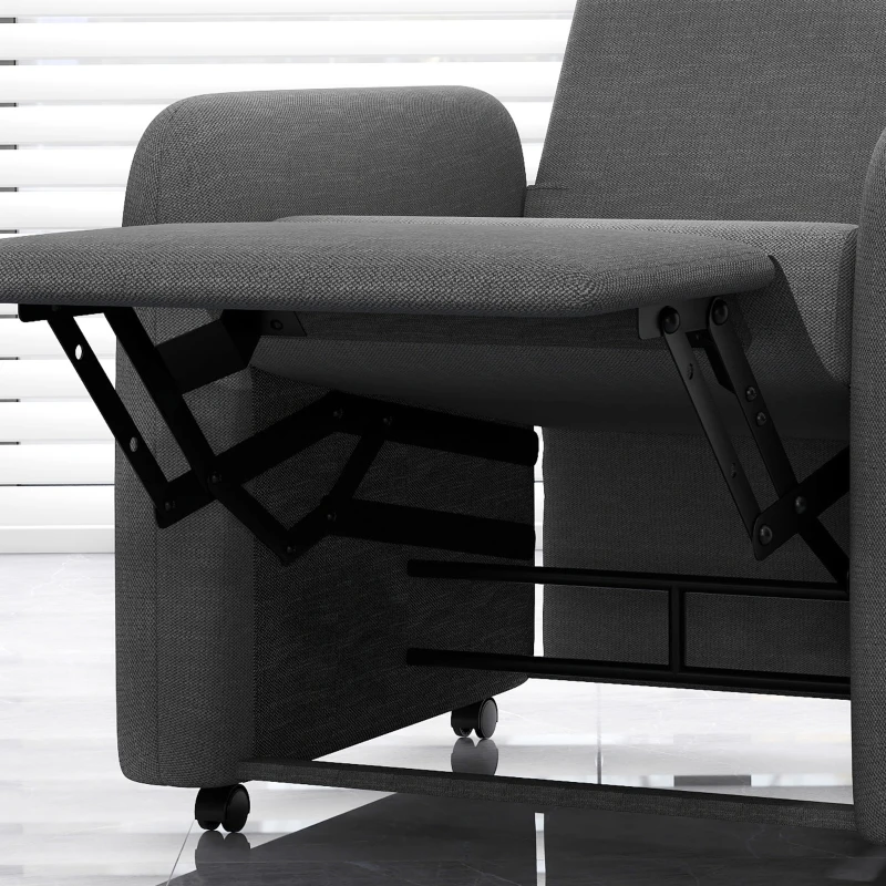 HOMCOM Fotoliu Reglabil Manual cu Suport pentru Picioare și 4 Rotile Tapițat cu Material Textil, 76x78,5x102 cm, Gri