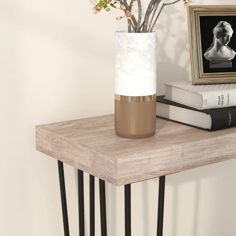 HOMCOM Mesa Consola Moderna Mesa de Entrada com Patas de Aço Anti-Tombo Móvel de Entrada 110x25x79,5 cm Madeira