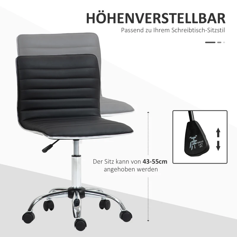 HOMCOM Verstelbare Salonstoel met Rugleuning, Draaistoel, Metaal, Kunstleer, 48 x 52 x 78-90 cm, Zwart
