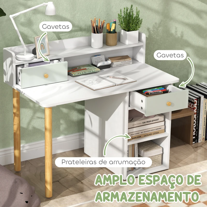 AIYAPLAY Conjunto de Secretária e Cadeira para Crianças Mesa de Estudo com Prateleiras e Gaveta Carga 80 kg 85x48x73 cm Verde