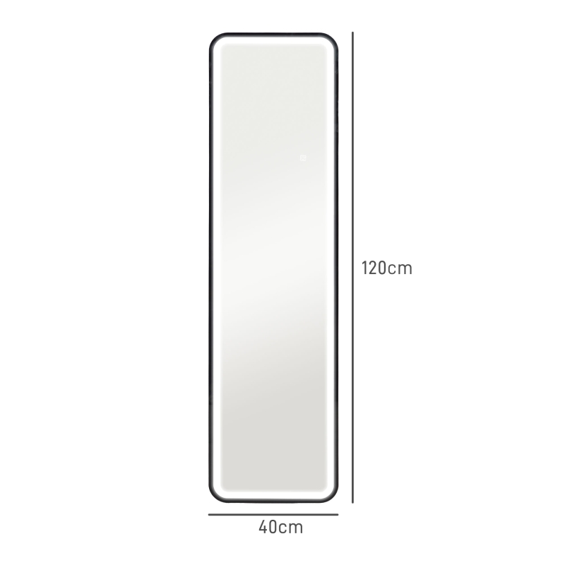 HOMCOM Oglindă de Perete cu Iluminare LED Reglabilă, Control la Atingere și Funcție de Memorie, 40x3x120 cm, Negru