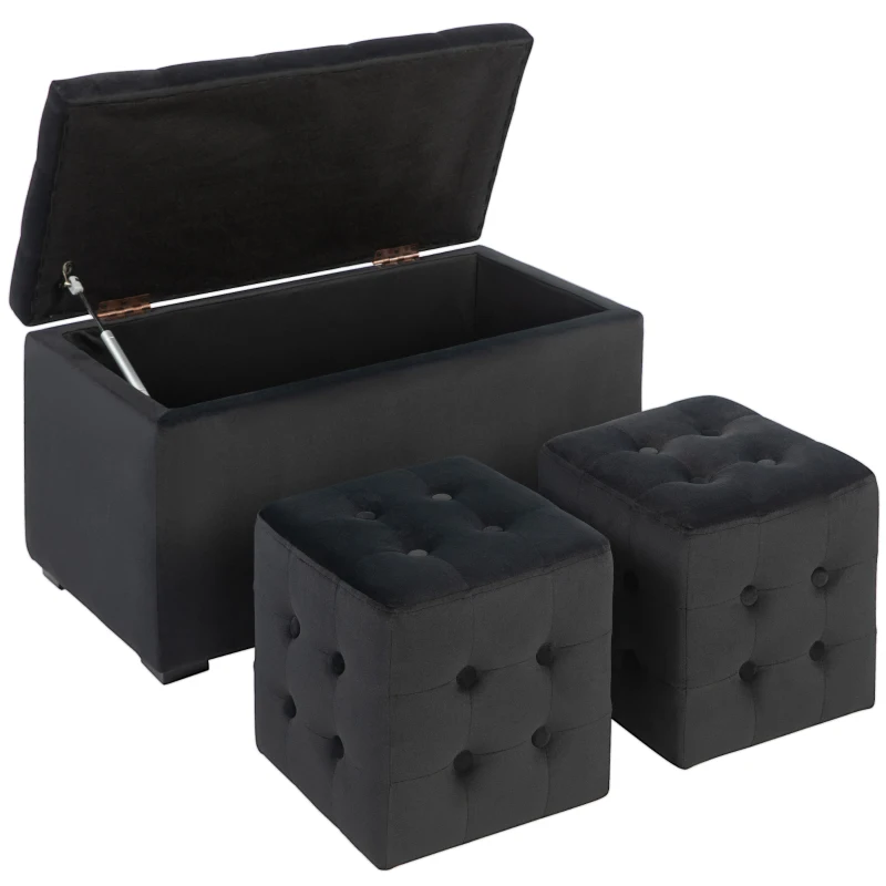 HOMCOM Zestaw mebli 3-częściowy z Przestrzenią do Przechowywania, 2 x Siedziska, Pikowana Ławka, nośność do 130 kg, 75 x 40 x 42 cm, Ciemnoszary
