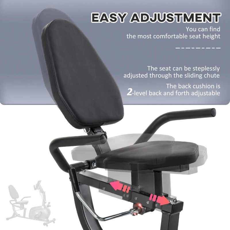 HOMCOM Recumbent Exercise Bike Recovery Exerciser, 8-Level Magnetic Resistance Stationary Bike with Pad Holder, LCD Monitor, for Indoor Cardio Workout, Black(m-6)