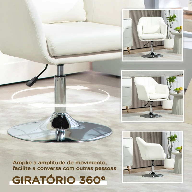 HOMCOM Cadeira de Escritório Giratória 360° Tamborete de Bar Cozinha Cabeleireiro com Encosto Envolvente Altura Ajustável 60x60x79-91 cm Branco