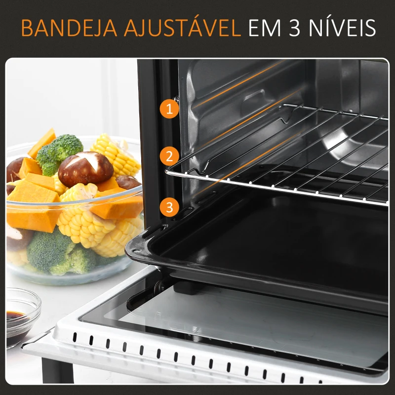HOMCOM Mini Forno 16L 1400W com 3 Modos de Aquecimento Temperatura até 230°C Temporizador 60 Minutos 44x32x28,1 cm Prata