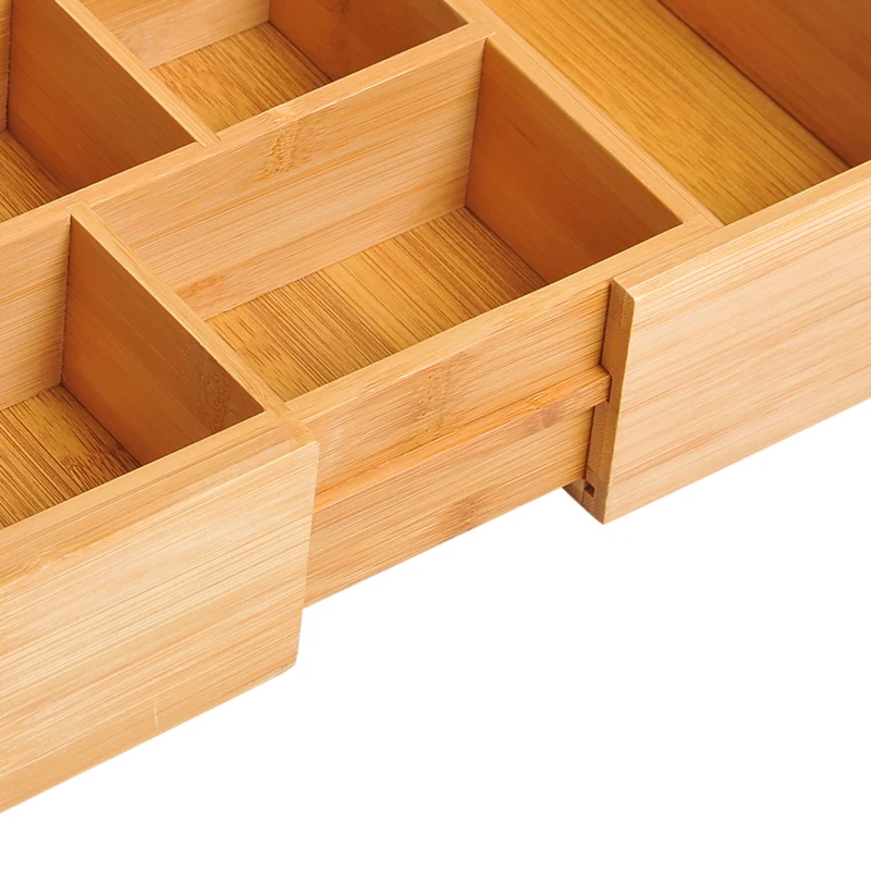 HOMCOM Organizador de Escritório de Bambu Caixa de Armazenamento Extensível com 5-7 Compartimentos  24,6-41x17,6x7 cm Madeira