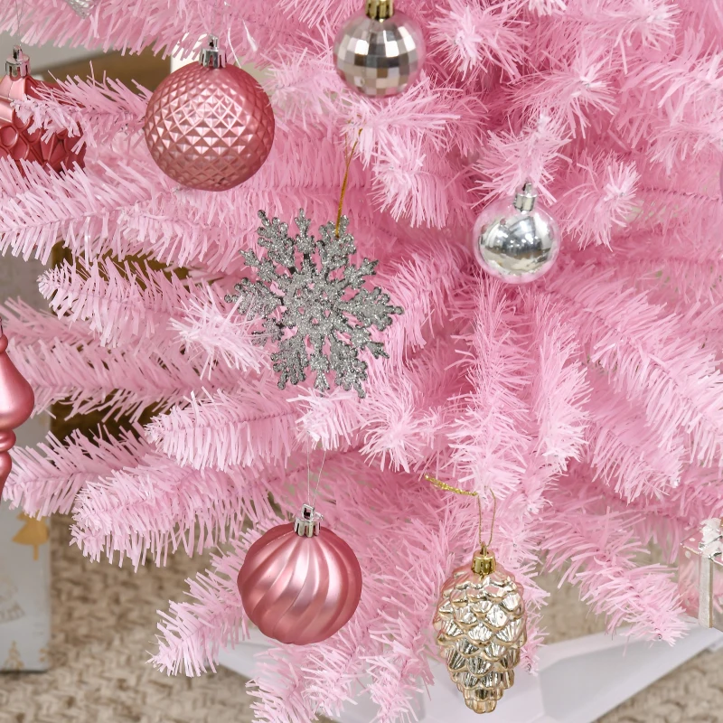 HOMCOM Árvore de Natal Artificial 180cm Ignífugo com 390 Ramos de PVC e Suporte de Metal Decoração de Natal para Interiores Rosa
