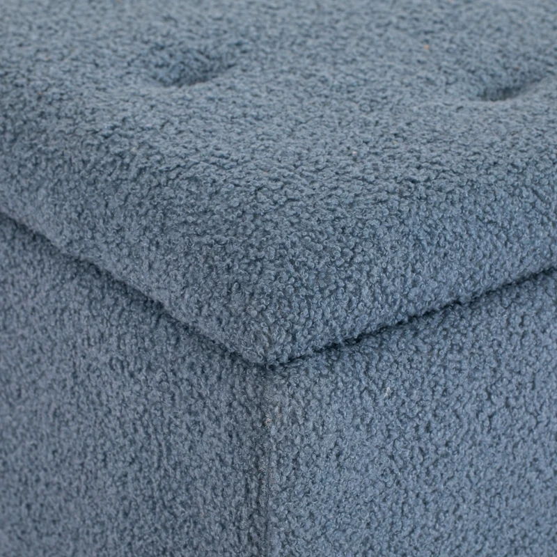 HOMCOM Banco de Armazenamento em Borrego Capacidade 47L Tampa Abatível e Pés de Madeira de Borracha Carga 120 kg 95x38x45 cm Azul