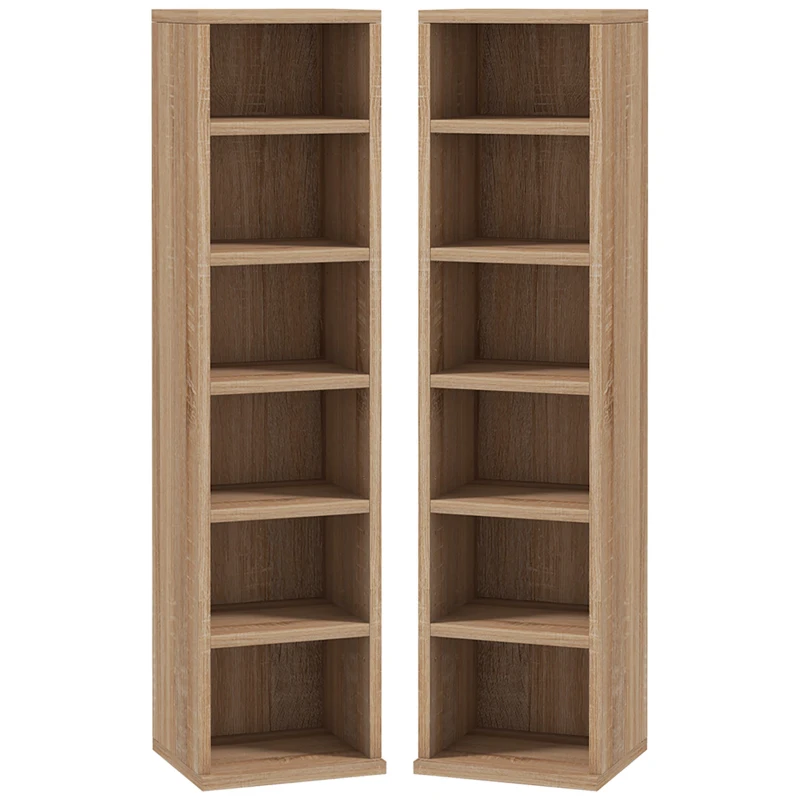 HOMCOM Set de 2 Biblioteci cu 12 Rafturi pentru 204 CD-uri/DVD-uri, Bibliotecă Coloană, 21x22,5x88,5 cm, Lemn Natural(m-10)