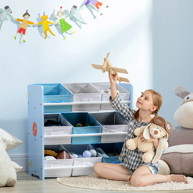 ZONEKIZ Kids Storage Rack, with Nine Removable Baskets, for Nursery, Bedroom, Playroom - Blue