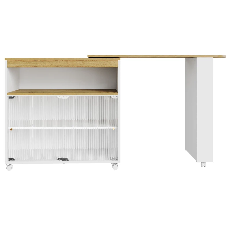 Moderno tavolo bar estensibile e mobile, con LED,grande spazio di stoccaggio, adatto a cucine, ristoranti e bistrot,138-204×39×105 cm, Bianco