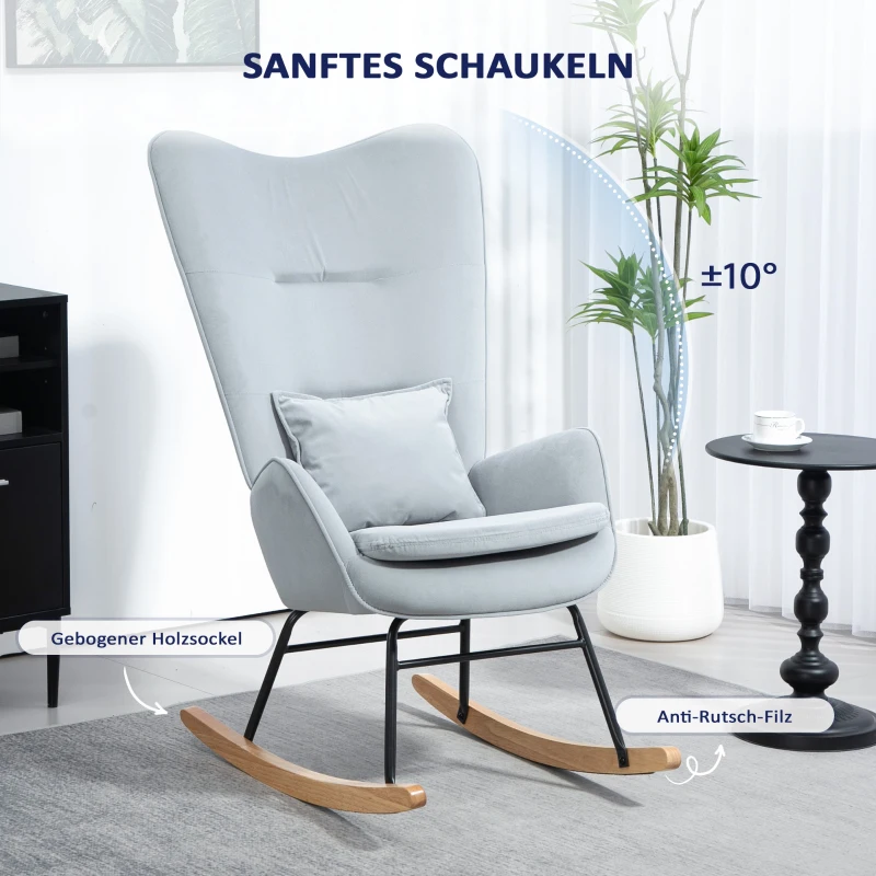 HOMCOM Schommelstoel met Zachte Bekleding in Samtlook, Inclusief Lendekussen, tot 120 kg, 67 x 85 x 112 cm, Lichtgrijs(m-4)