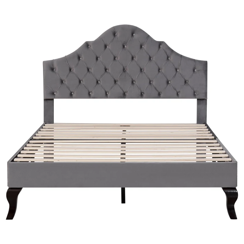 Lit rembourré avec tête de lit réglable en hauteur et sommier à lattes, sans matelas, 90×200 cm, Gris