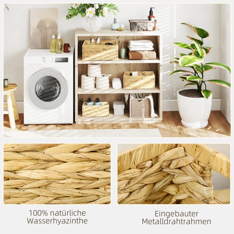 HOMCOM Zestaw 3 koszy do przechowywania z uchwytami i metalową ramą, do regałów, salonu, łazienki, w naturalnym odcieniu