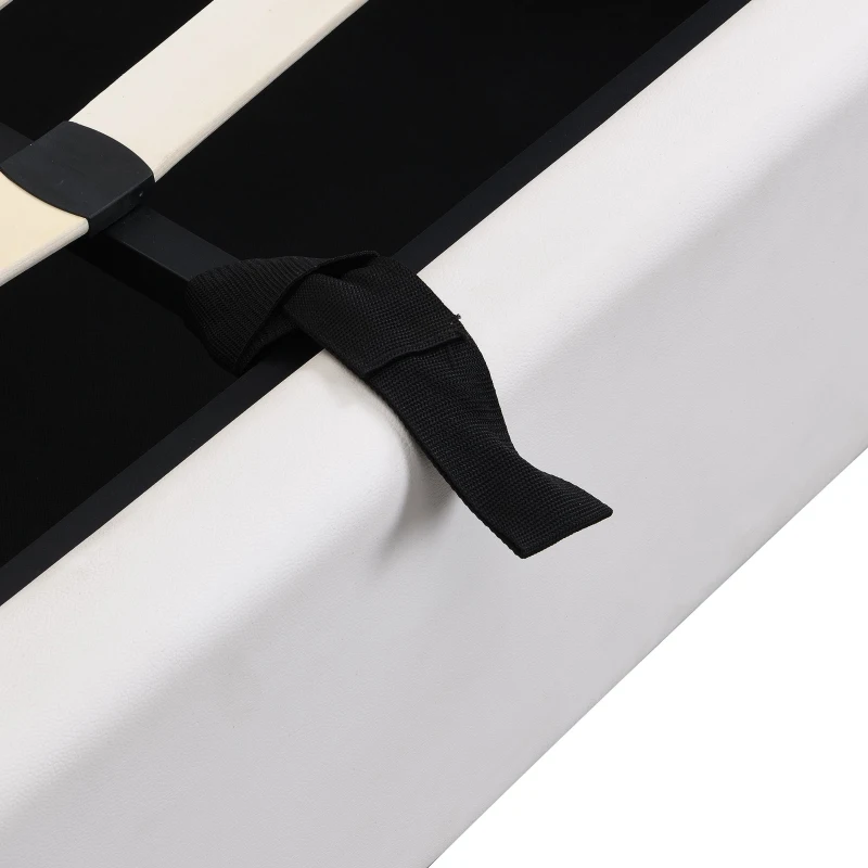 King Size Bed with Storage and Adjustable Headboard, LED Bed Base with USB Port, 201L x 151W x 103H cm, White