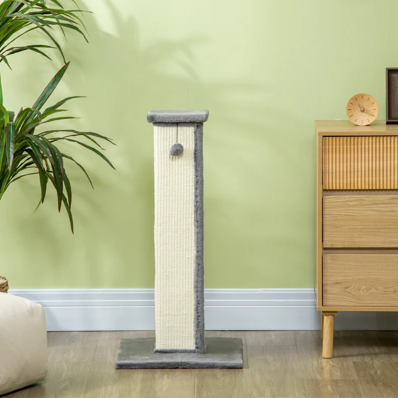 PawHut Poste Arranhador para Gatos Altura 81 cm Arranhador para Gatos com Poste de Sisal e Bola Suspensa 41x41x81 cm Cinza e Creme